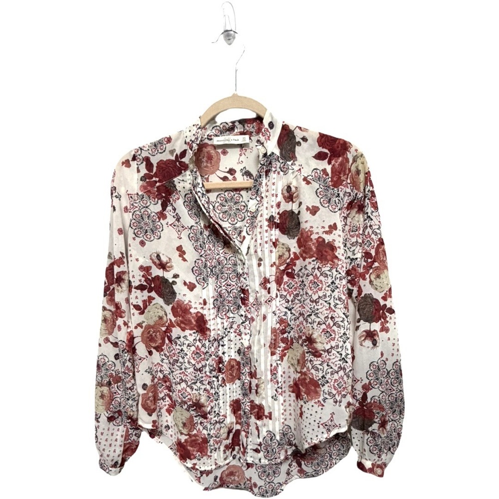 Abercrombie & Fitch Floral Patchwork Pintuck Button Blouse XS Boho Cottagecore